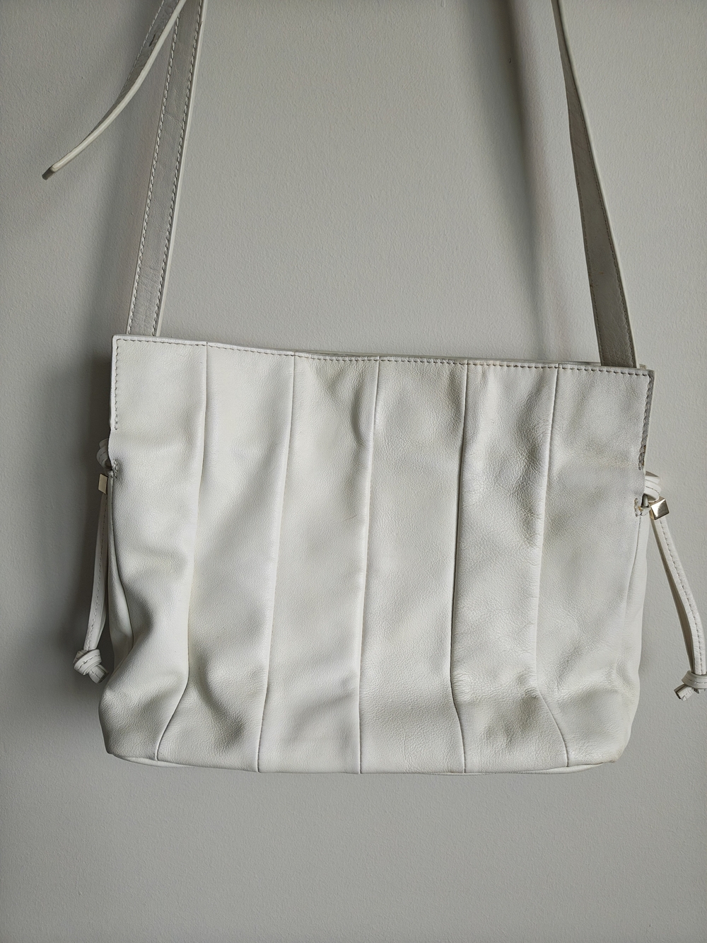 Vince Camuto White Pleated Leather Crossbody Bag